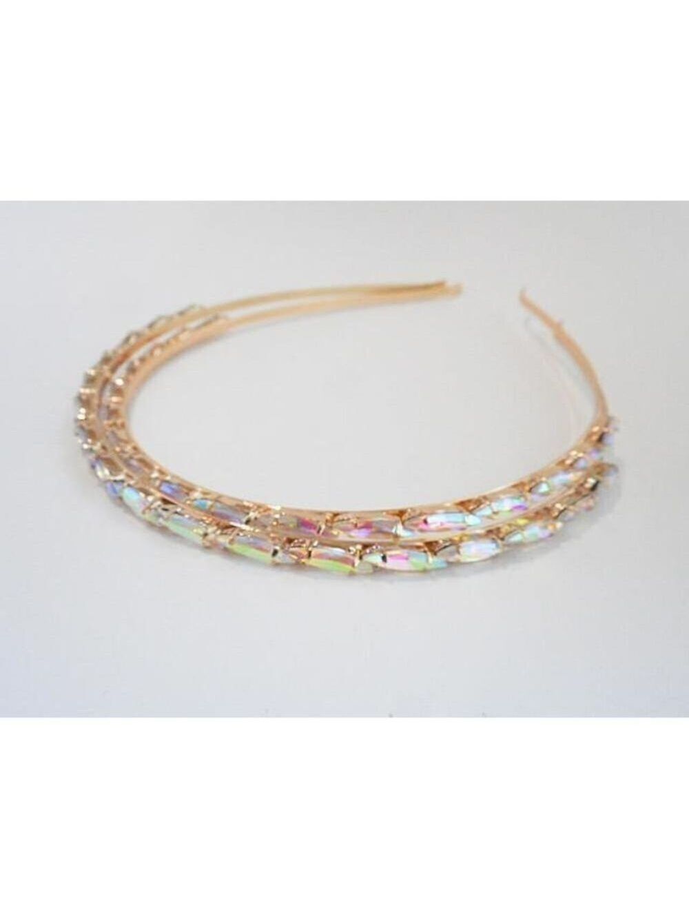 Goldtone and Oval Aqua Crystal Accent Headbands, 2 Pack